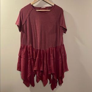 Chico's Burgundy Ruffle Babydoll Top